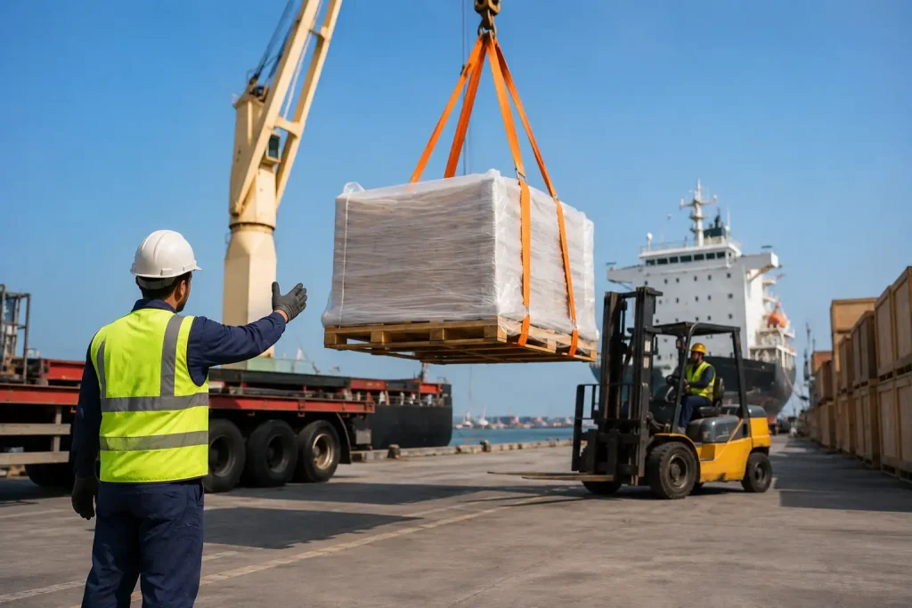 Forklift ile kontrollü konteyner elleçleme süreci